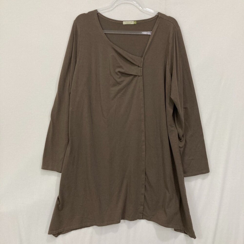 Chalet Et Ceci Tunic size 1X Brown Pleated Detail Stretch Knit‎ Lagenlook